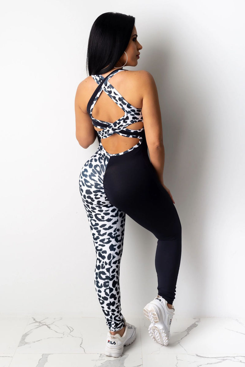 Patchwork Leopard-Print Jumpsuit