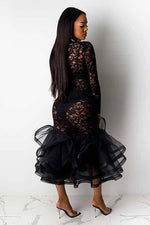 Black Ruffle Lace Dress