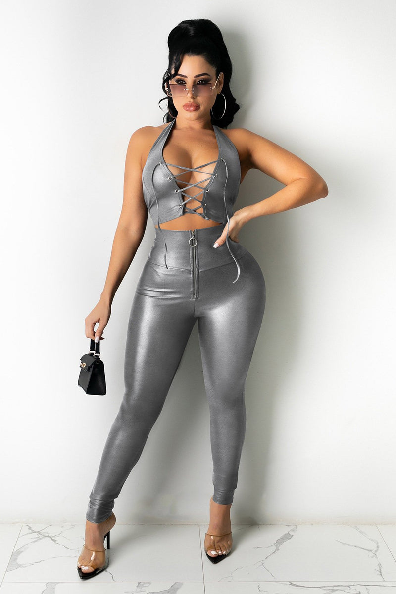 Faux-Leather High-Waisted Set