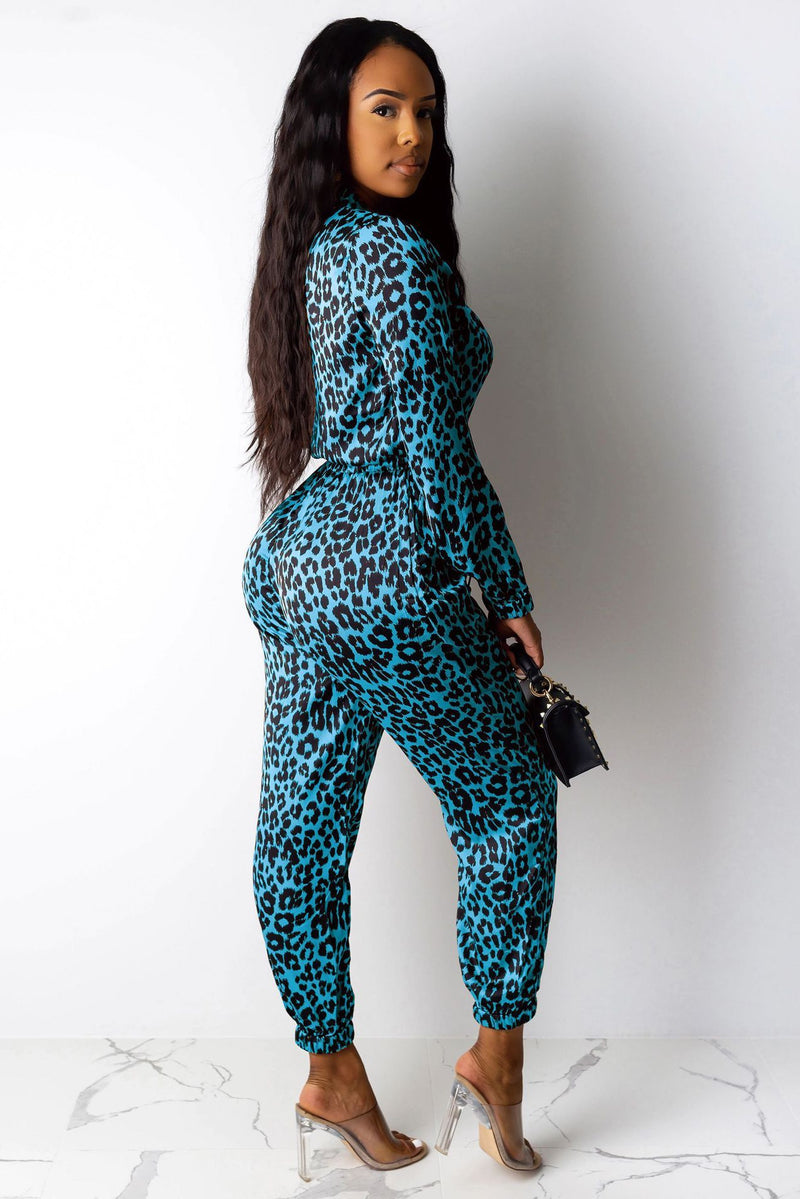 V-Neck Leopard-Print Jumpsuit