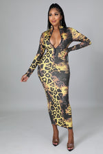 Leopard-Print High-Neck Dress