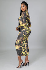Leopard-Print High-Neck Dress