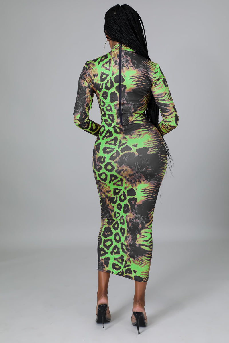 Leopard-Print Long-Sleeve Dress